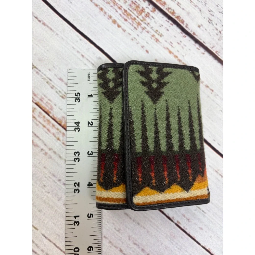 Pendleton Wool Trifold Wallet Mountain Scenic Sage Green Brown Snap Closure